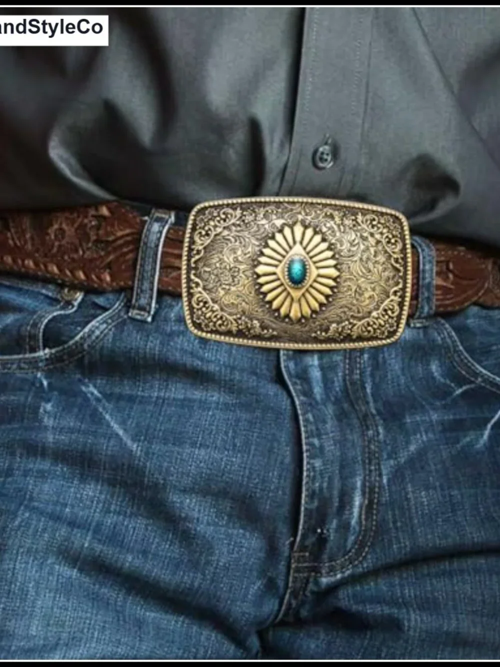 Vintage Turquoise Western Belt Buckle Men Women Zinc Alloy Cowboy Snap On